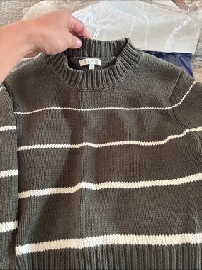 Z Supply Olive & White Striped Knit Pullover